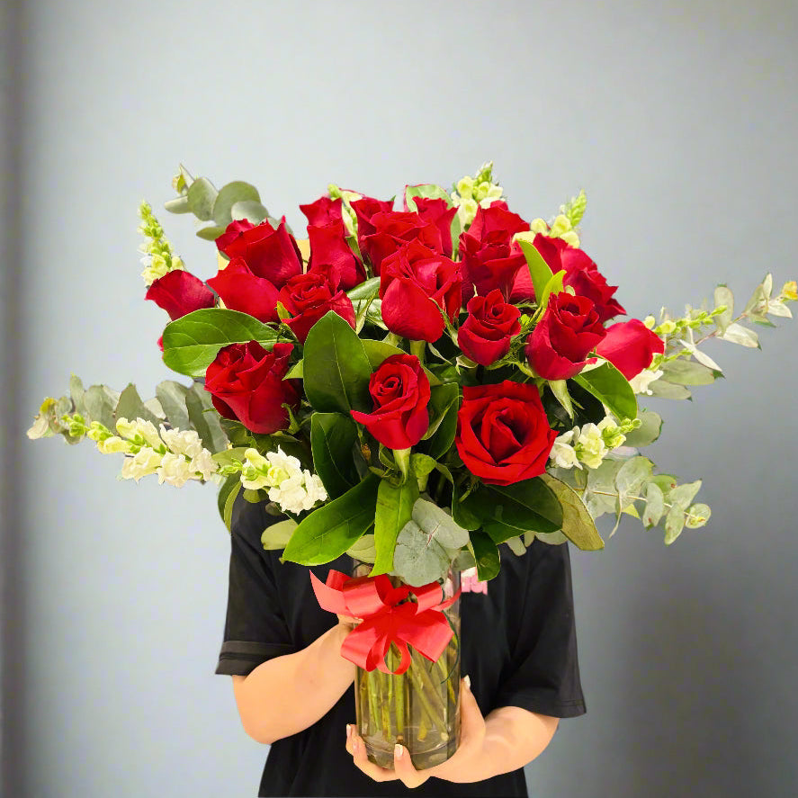 Red Roses in Vase
